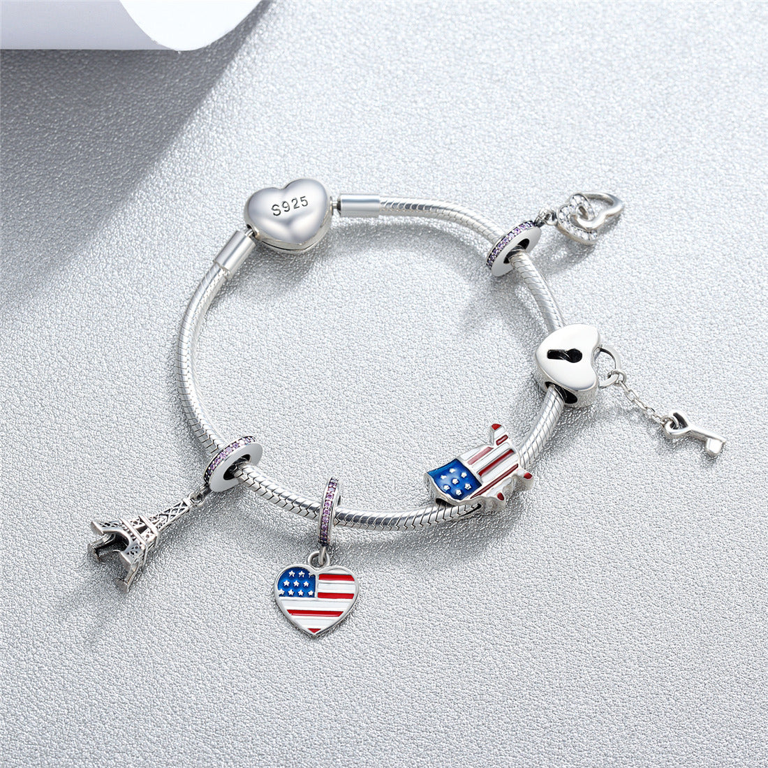 Cubic Zirconia American Flag Charm Beads Fit Bracelet Necklaces