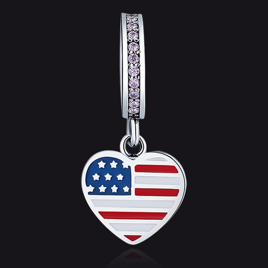 Cubic Zirconia American Flag Charm Beads Fit Bracelet Necklacesimg