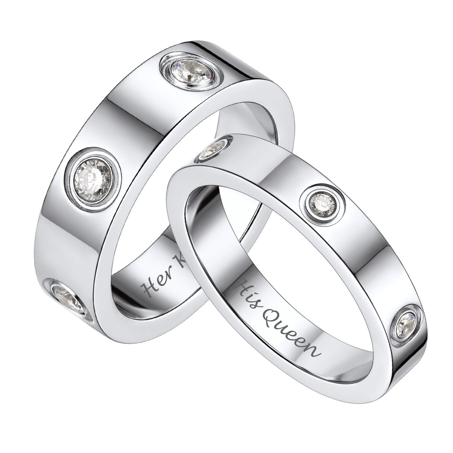 Two silver couple rings with embedded cz