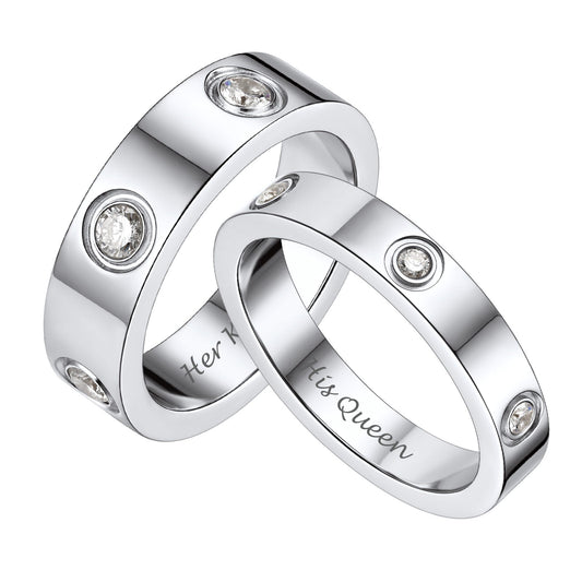 Two silver couple rings with embedded czimg
