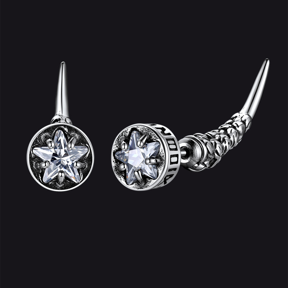 Viking Star Rune Fang Earrings with Cubic Zirconia for Men