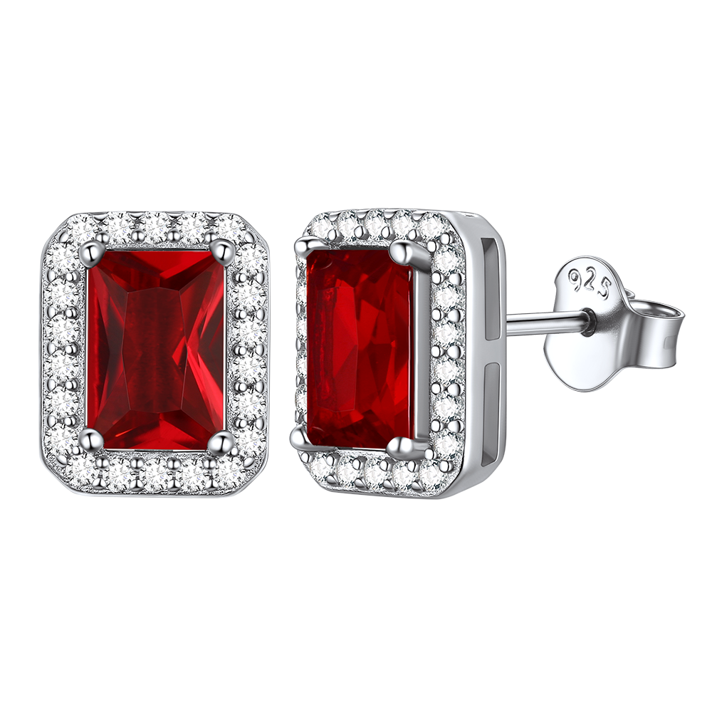 S925 Silver Cubic Zirconia Square Halo Stud Earrings Gift for Women Men