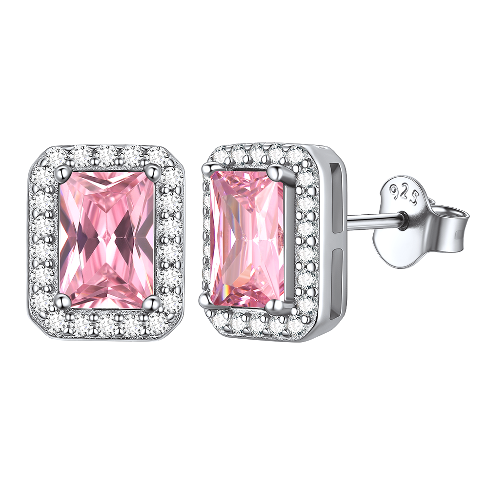 S925 Silver Cubic Zirconia Square Halo Stud Earrings Gift for Women Men