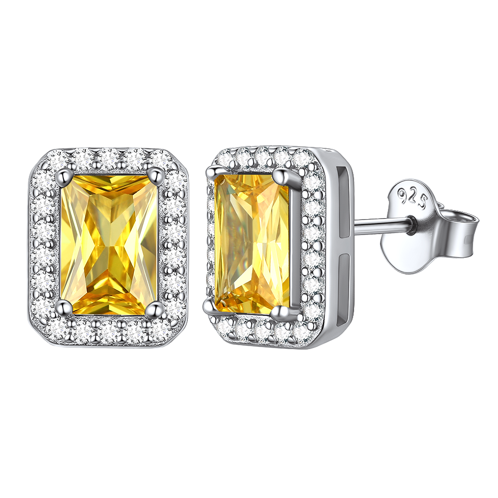 S925 Silver Cubic Zirconia Square Halo Stud Earrings Gift for Women Men