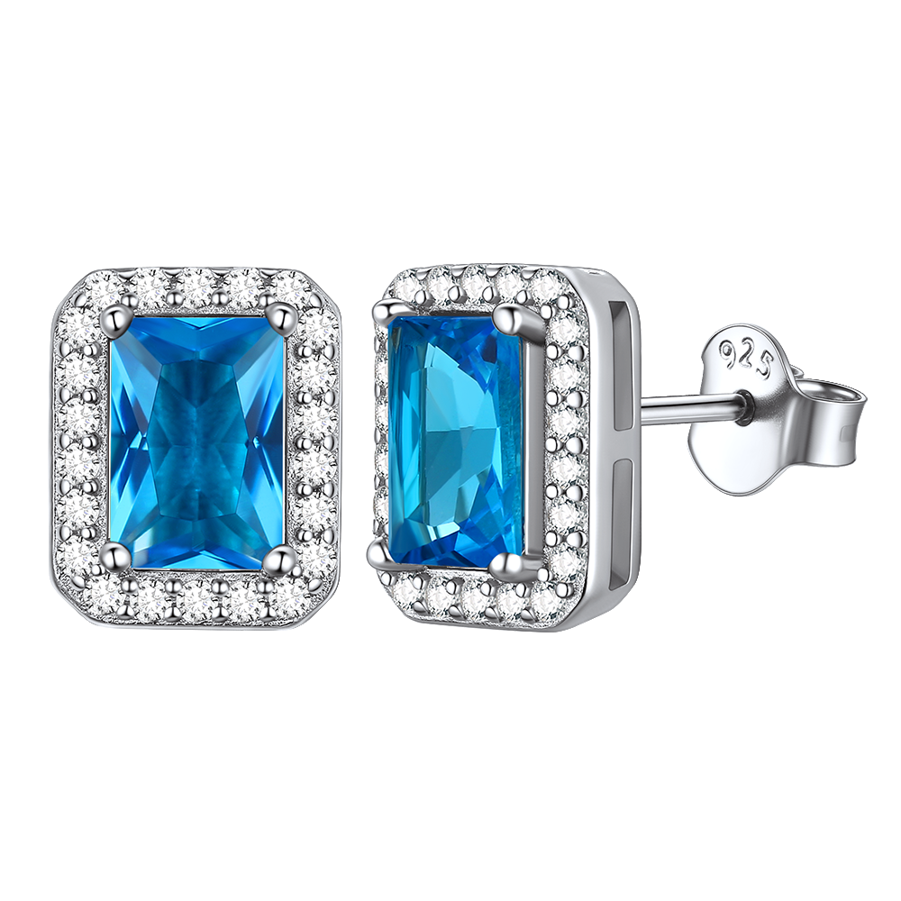 S925 Silver Cubic Zirconia Square Halo Stud Earrings Gift for Women Men