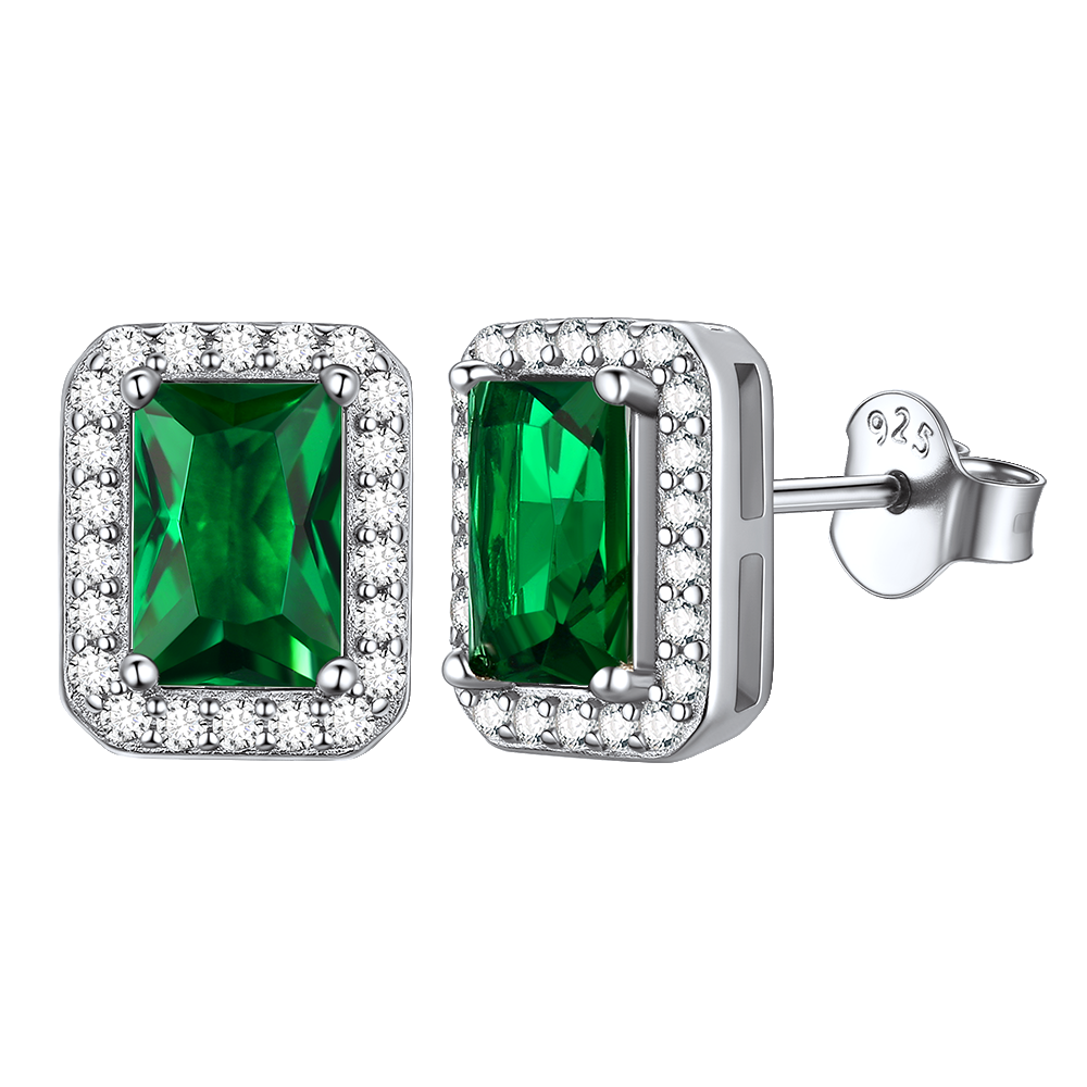 S925 Silver Cubic Zirconia Square Halo Stud Earrings Gift for Women Men