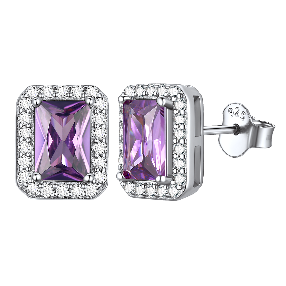 S925 Silver Cubic Zirconia Square Halo Stud Earrings Gift for Women Men