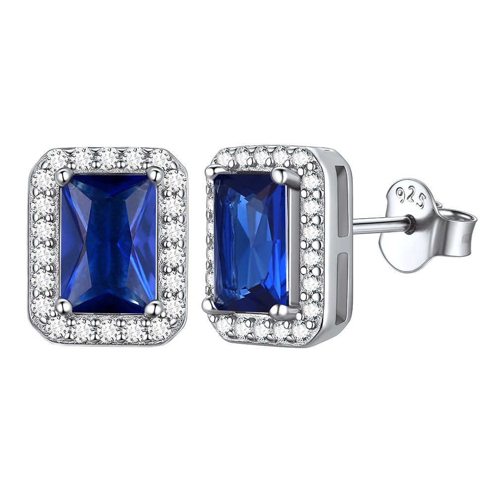 S925 Silver Cubic Zirconia Square Halo Stud Earrings Gift for Women Men