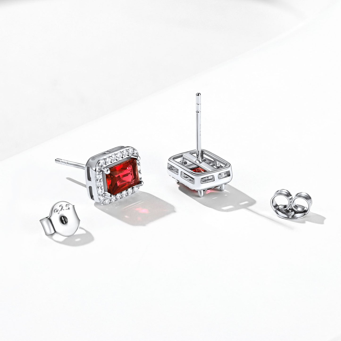 S925 Silver Cubic Zirconia Square Halo Stud Earrings Gift for Women Men