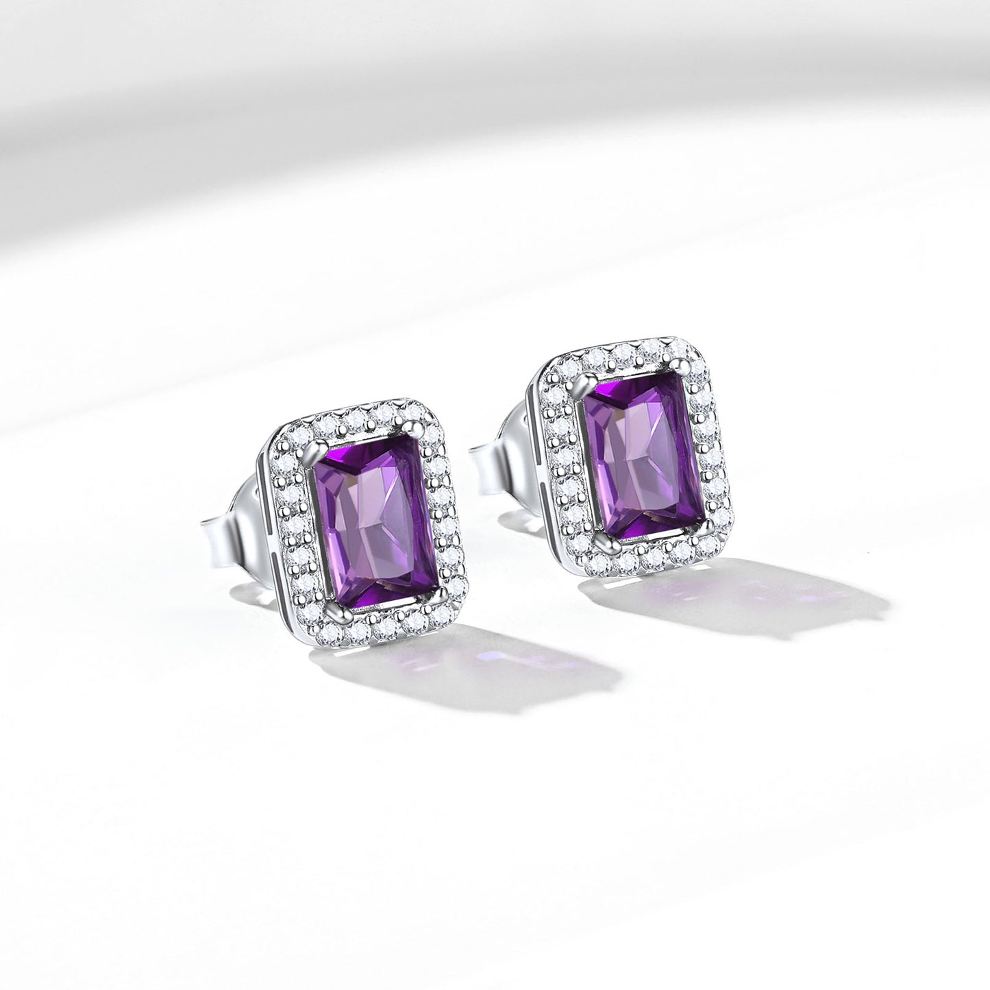 S925 Silver Cubic Zirconia Square Halo Stud Earrings Gift for Women Men