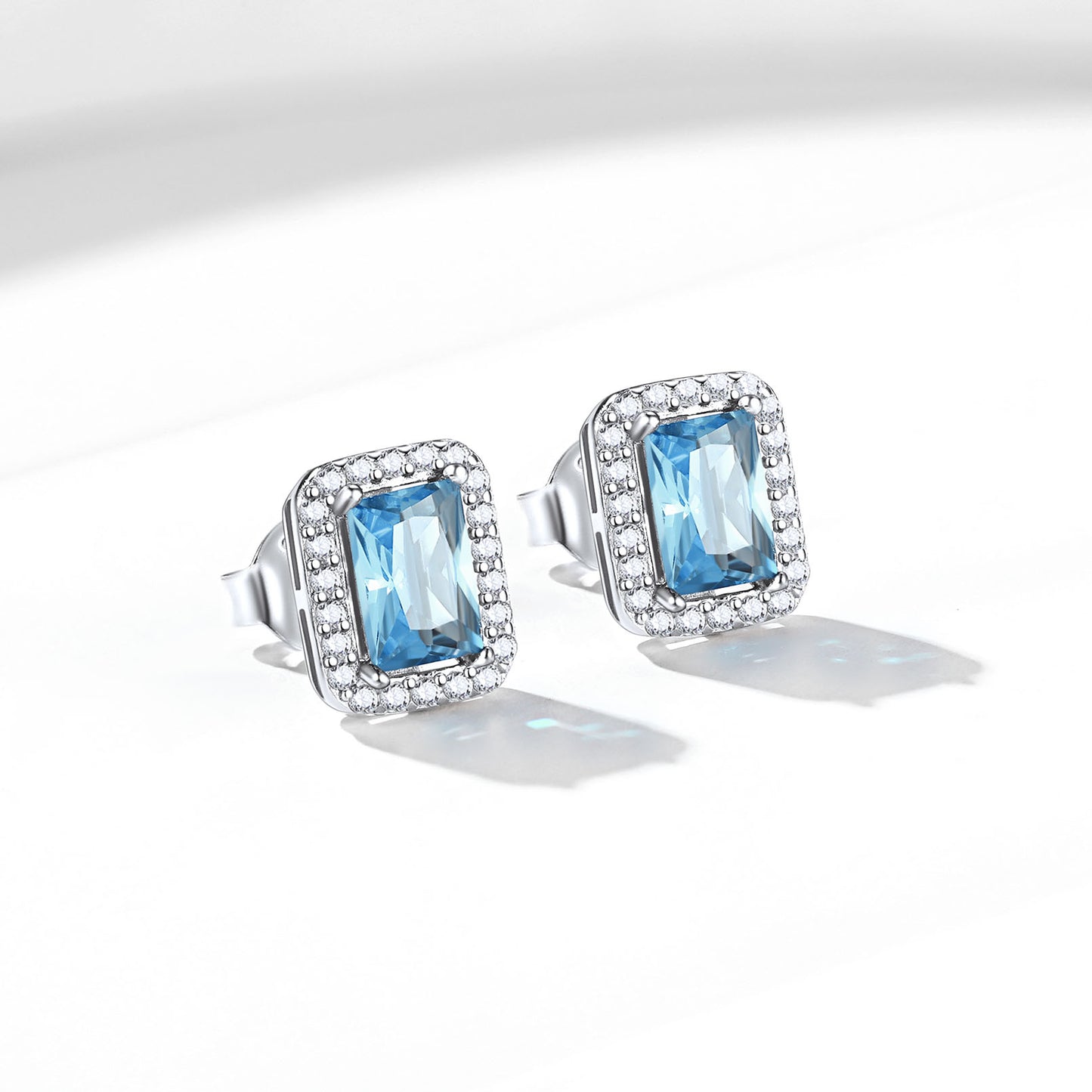 S925 Silver Cubic Zirconia Square Halo Stud Earrings Gift for Women Men