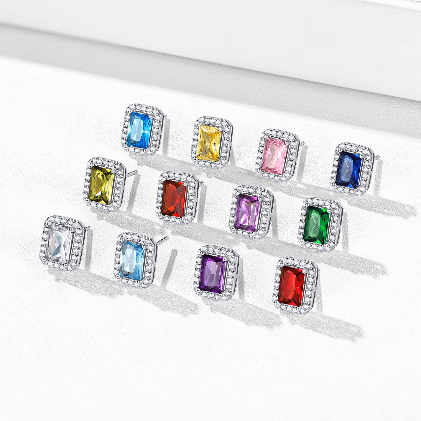 S925 Silver Cubic Zirconia Square Halo Stud Earrings Gift for Women Men
