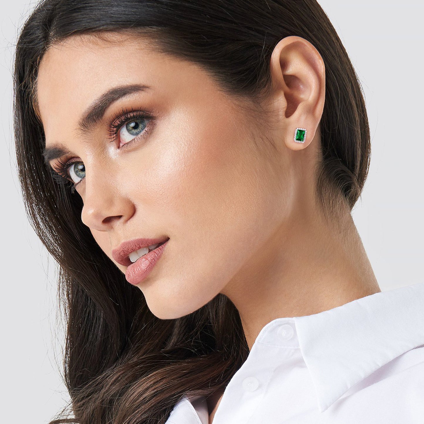 S925 Silver Cubic Zirconia Square Halo Stud Earrings Gift for Women Men