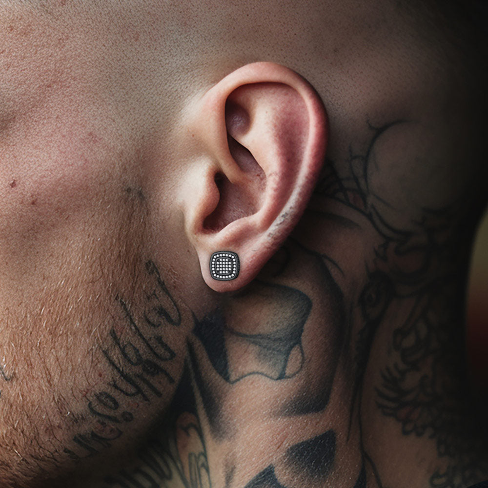 Cubic Zirconia Stud Earrings for Men Cushion Cut FaithHeart