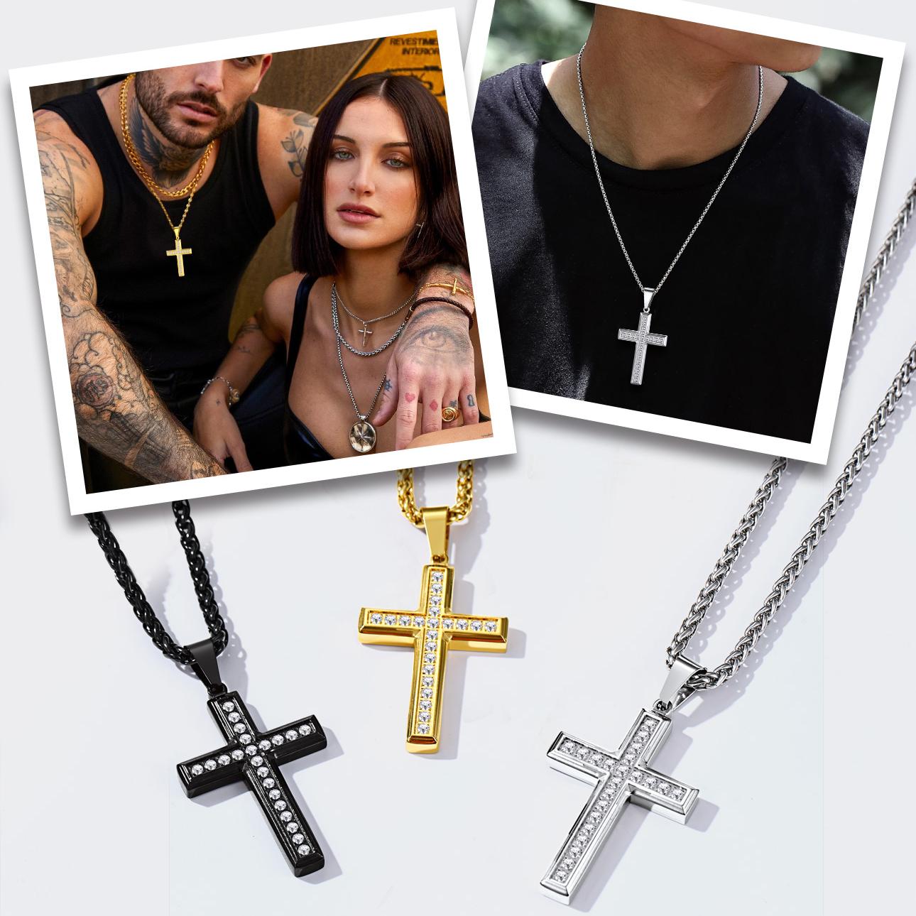 Cubic Zirconia Cross Pendant Necklace for Men