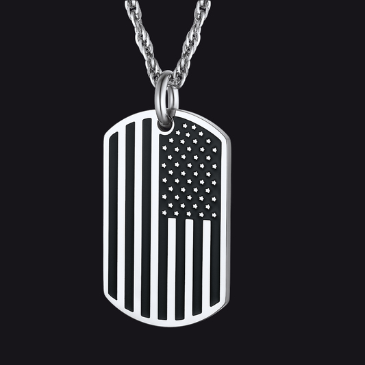 316L Stainless Steel Custom American Flag Dog Tag Necklace For Menimg