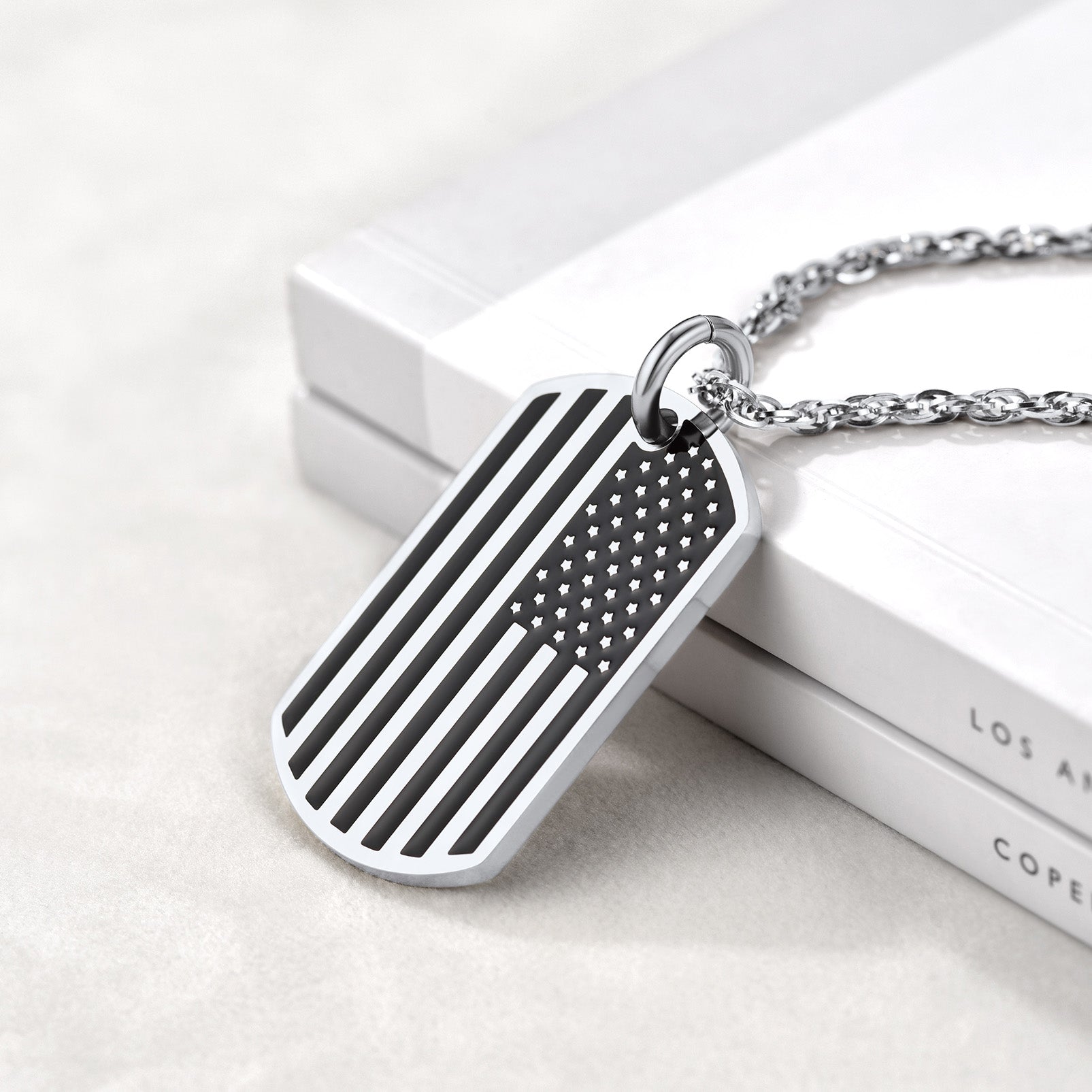 316L Stainless Steel Custom American Flag Dog Tag Necklace For Men