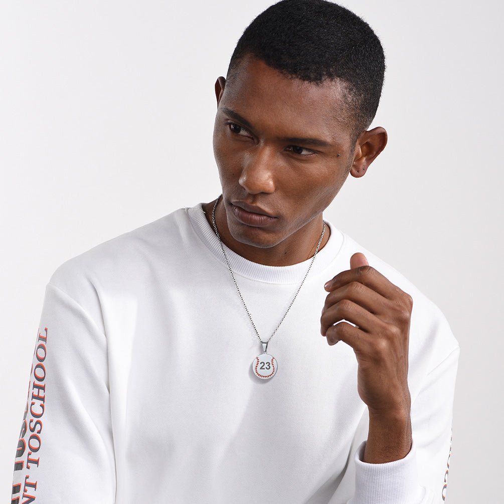 Custom Stainless Steel Baseball Pattern Disc Pendant Necklace for Men FaithHeart Jewelry
