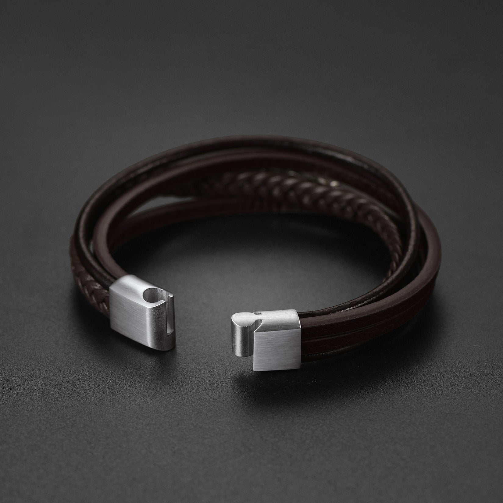Braided Leather Bracelet with Metal Clasp