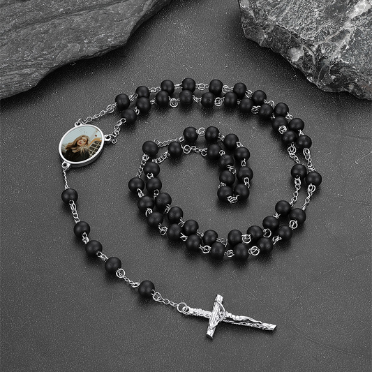 Custom Catholic Rosary with Picture Memorial Cross Necklace FaithHeartimg