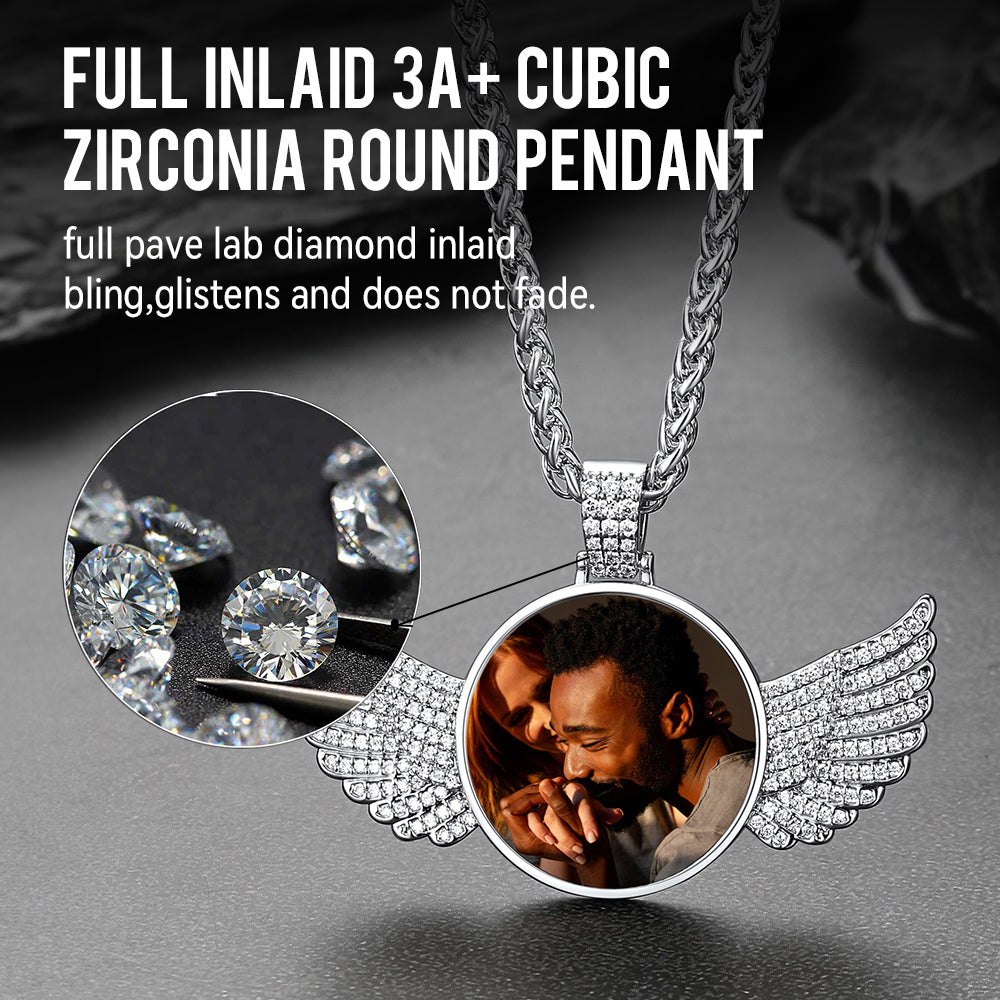 Custom photo necklace with angel wing pendant