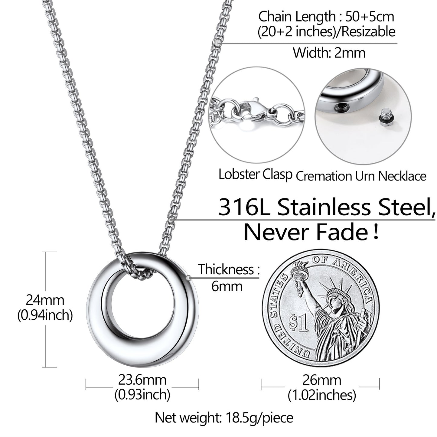 Custom Circle of Life Urn Ashes Necklace for Men Women