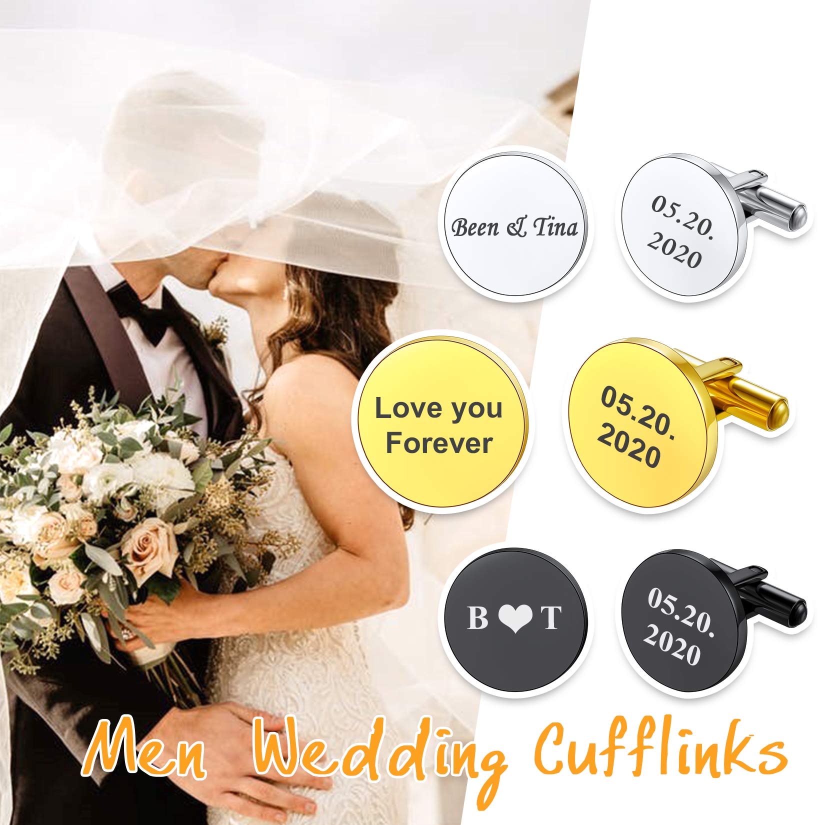 Men's wedding cufflinks with custom engraving options