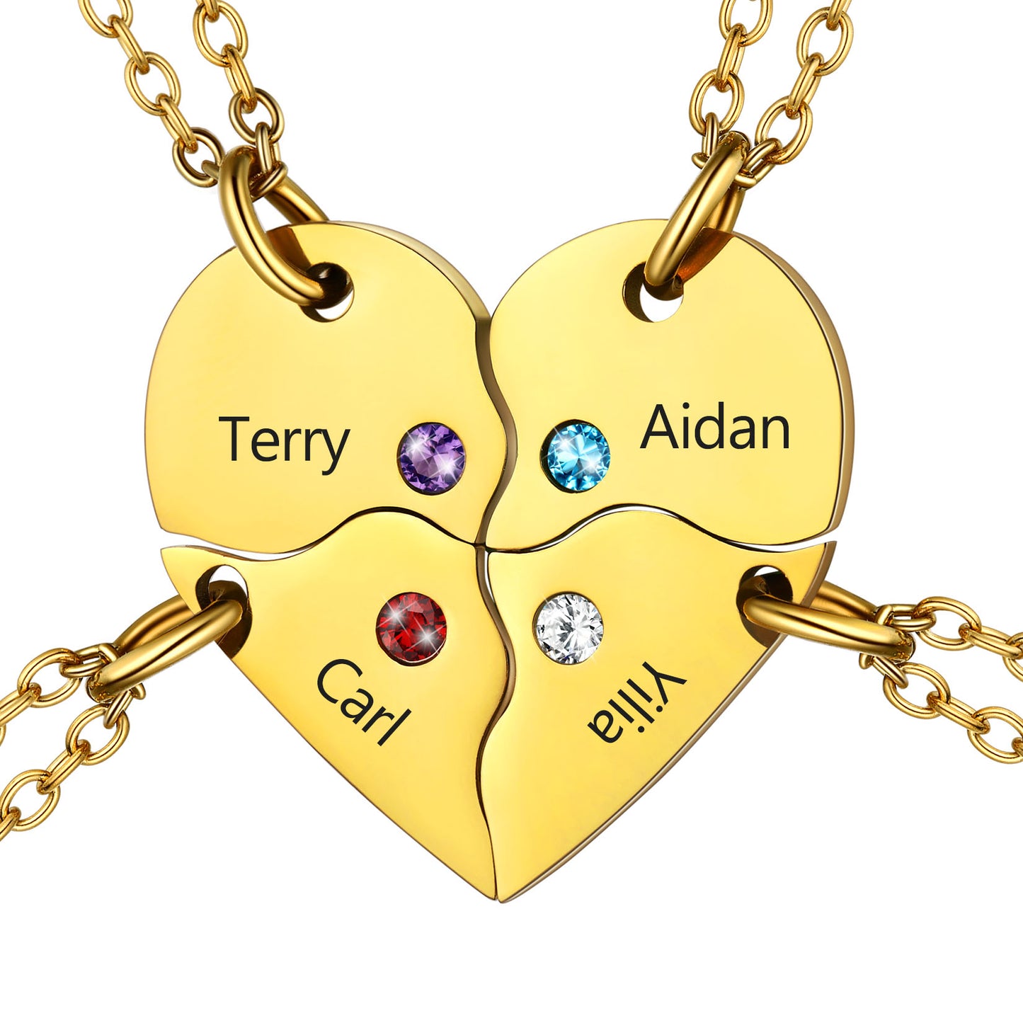 Custom Heart Matching Necklace with Birthstone for Couple Friend Girlfriend 2 Pcs