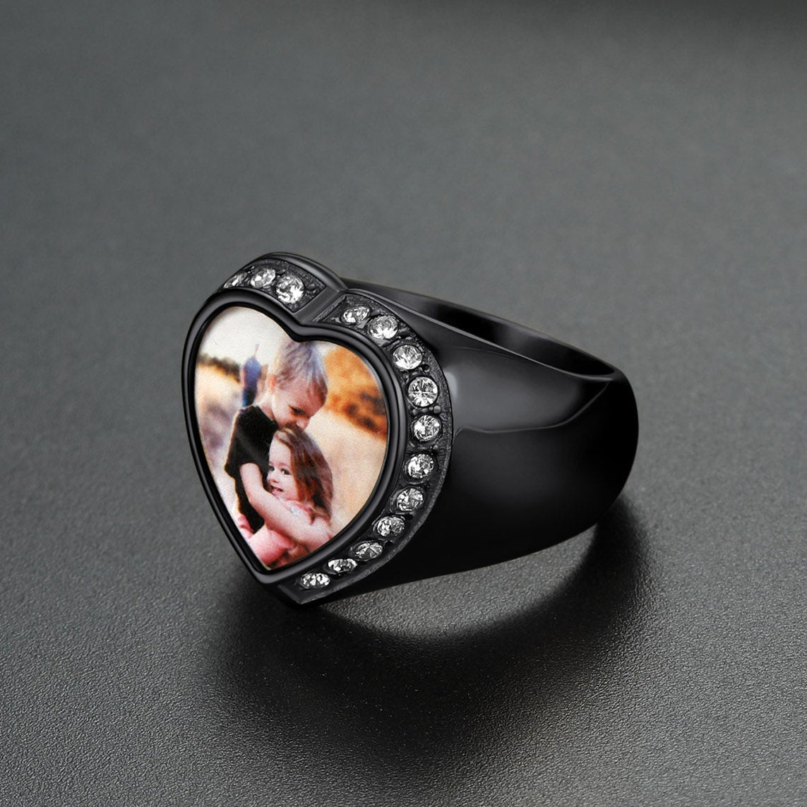 Heart Photo Signet Ring - Personalized Memorial Ring
