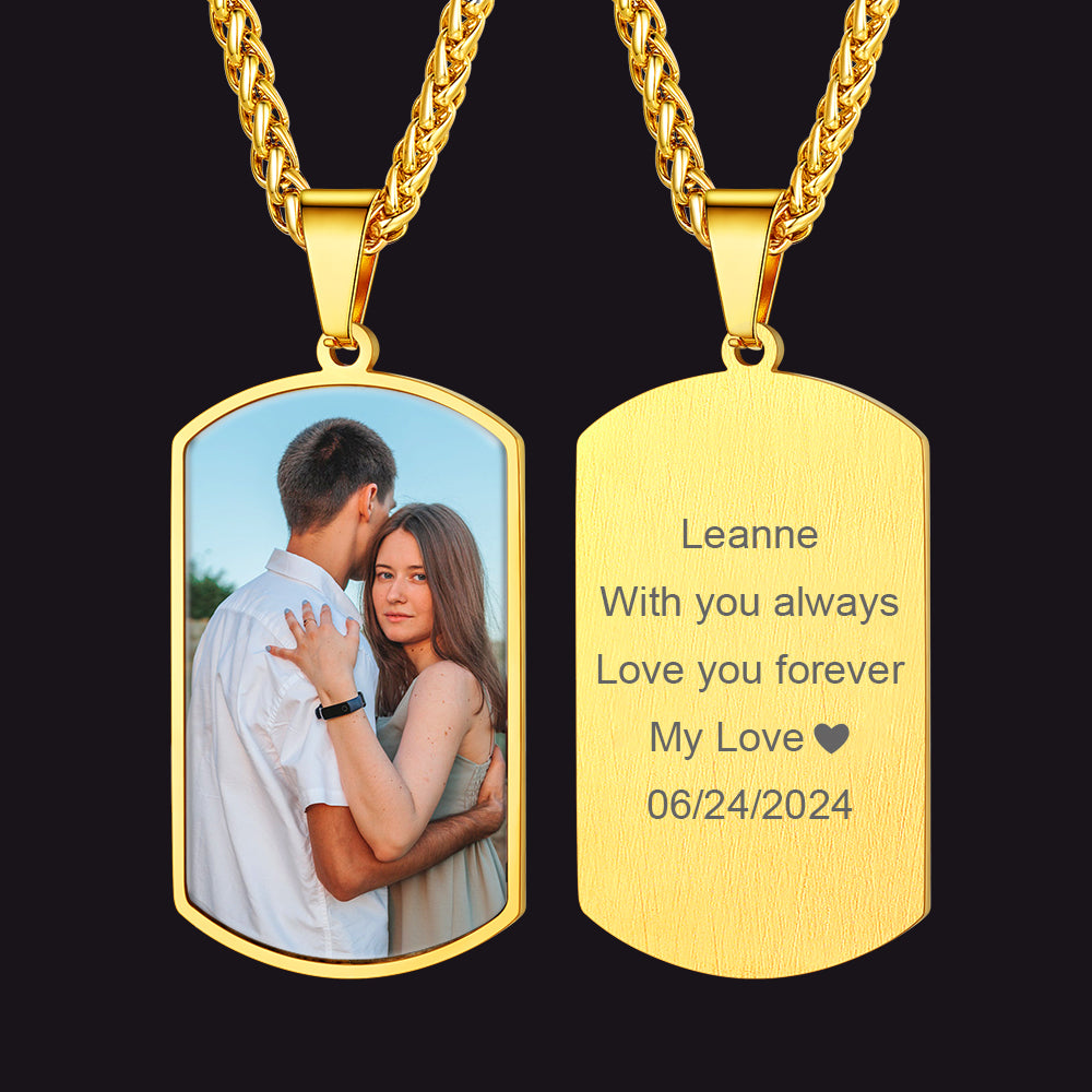 Personalized photo dog tag necklace, couple's picture, anniversary gift