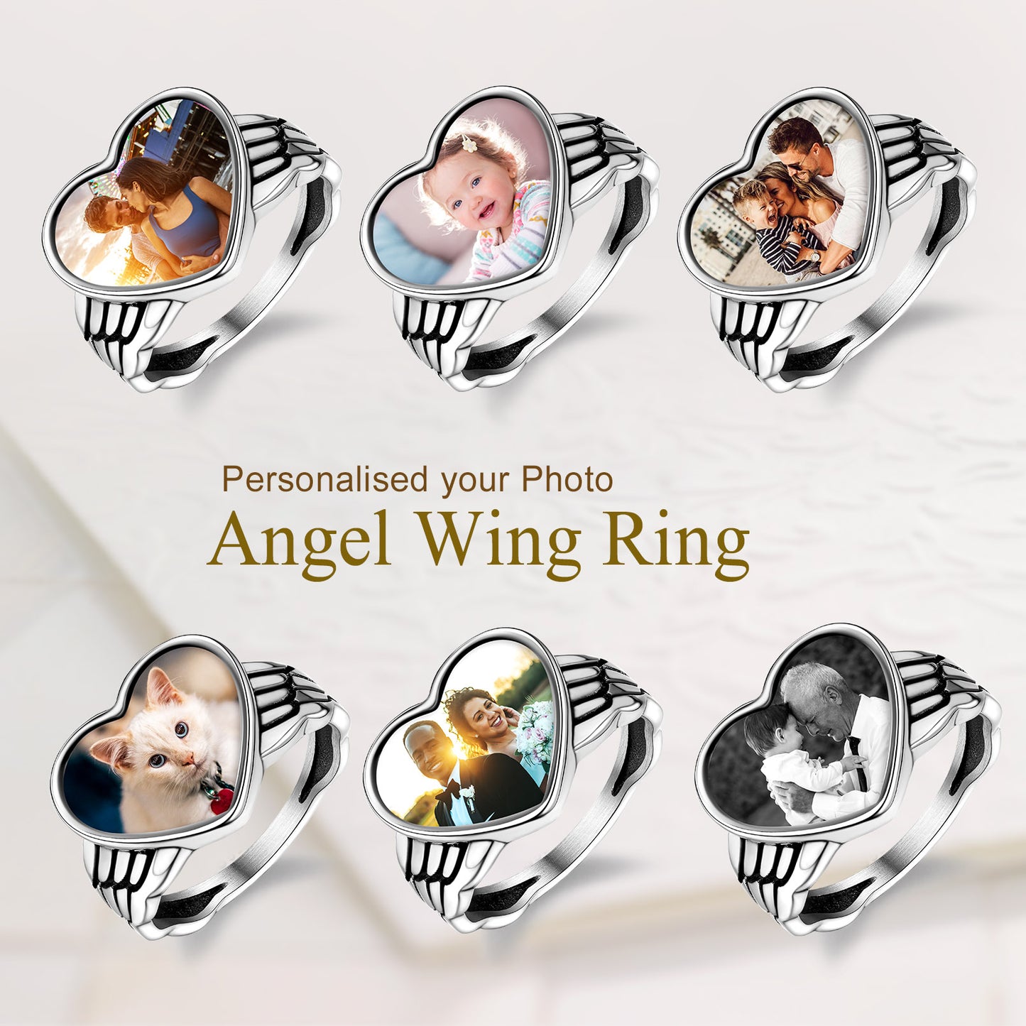 Personalized Angel Wing Ring with Photo - Memorial Gift