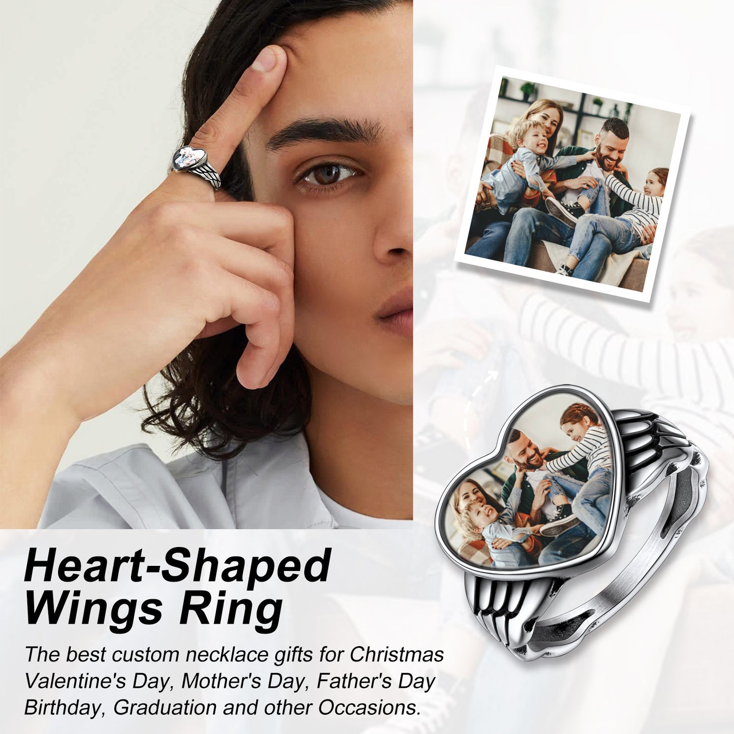 Personalized heart shaped ring with photo, perfect gift