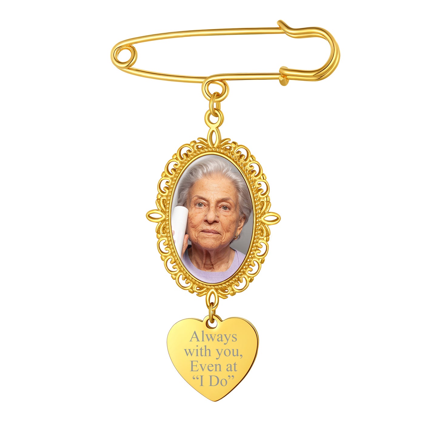 Custom photo lapel pin, memorial wedding keepsake, Always with you