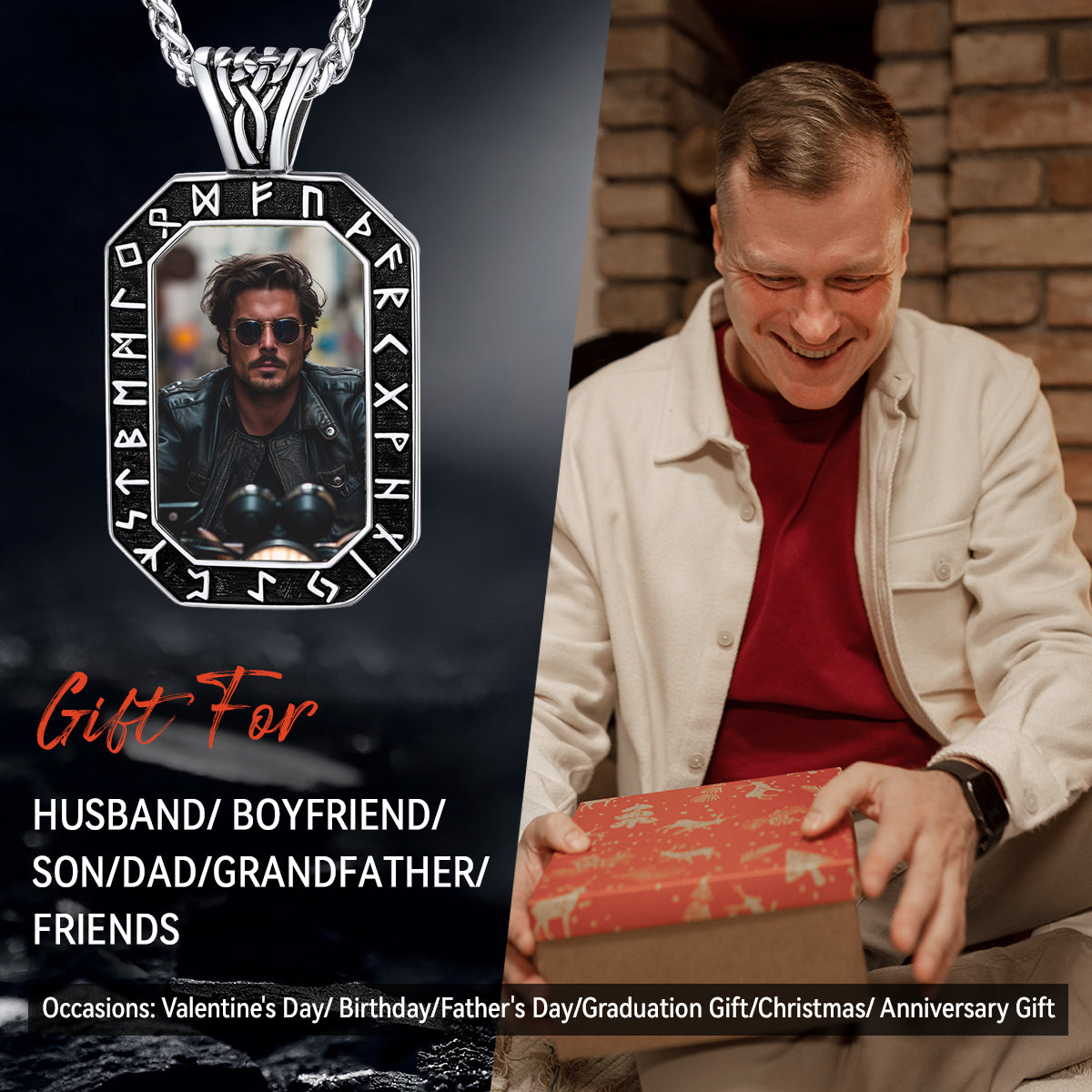 Engraved Custom Photo Dog Tags Necklace with Runes for Men FaithHeart