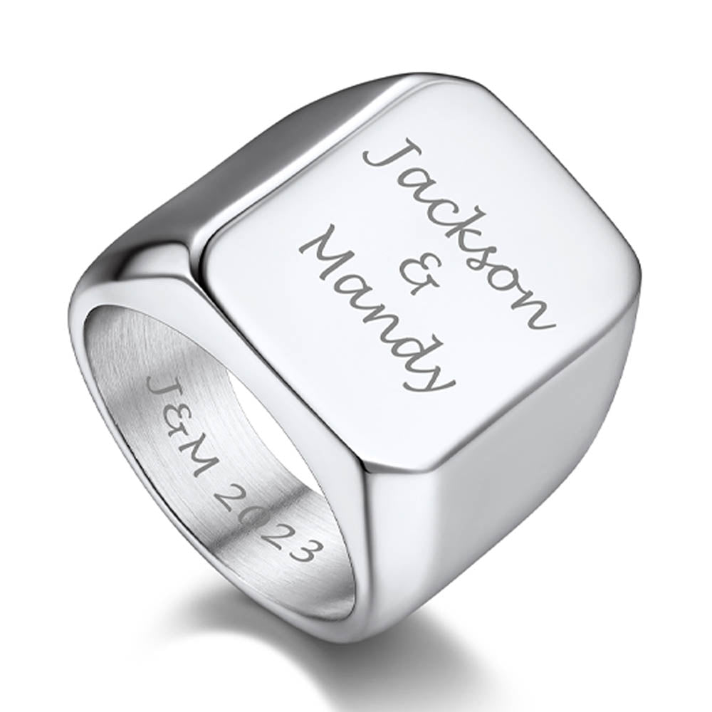 Custom Text Chunky Signet Ring for Men Women