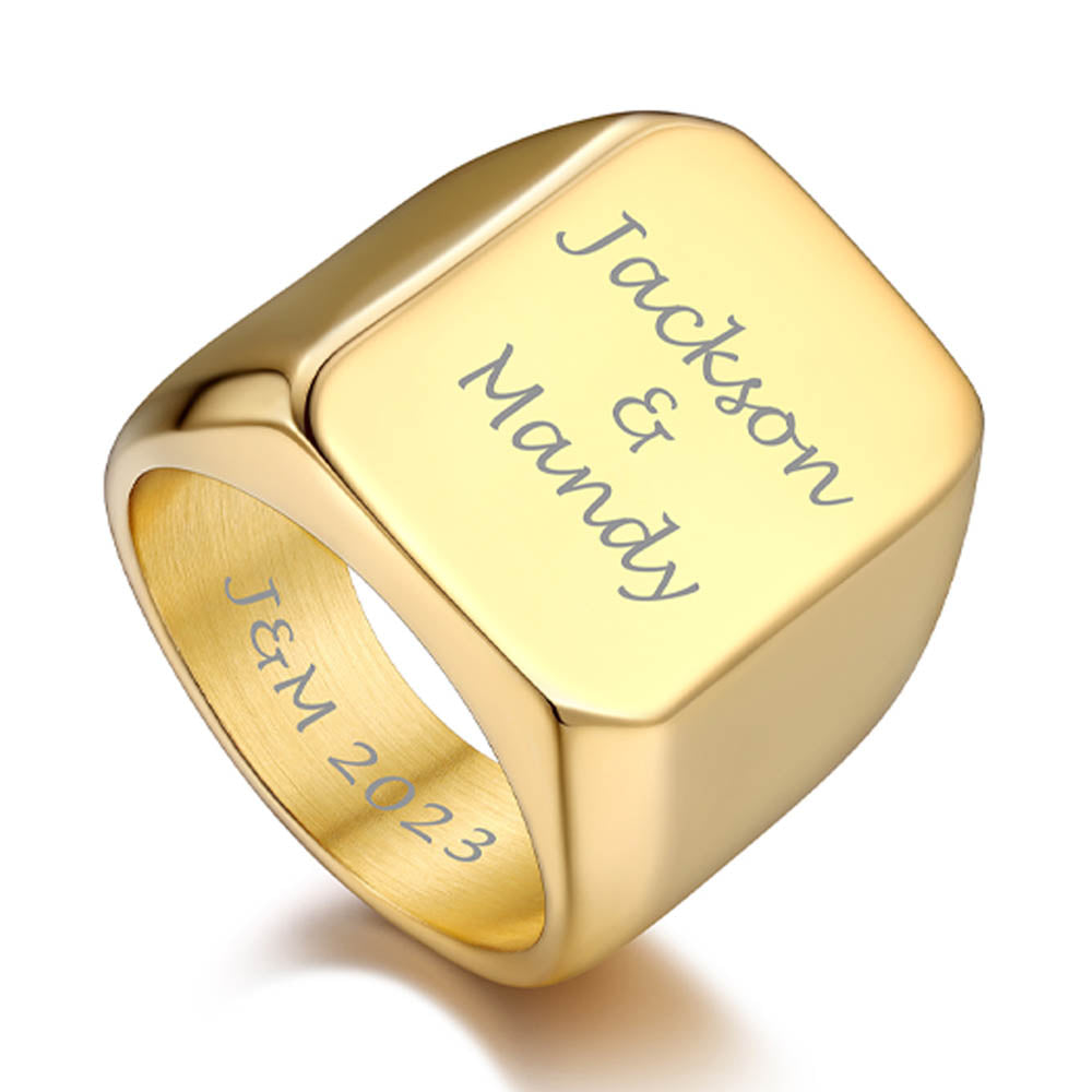 Custom Text Chunky Signet Ring for Men Women