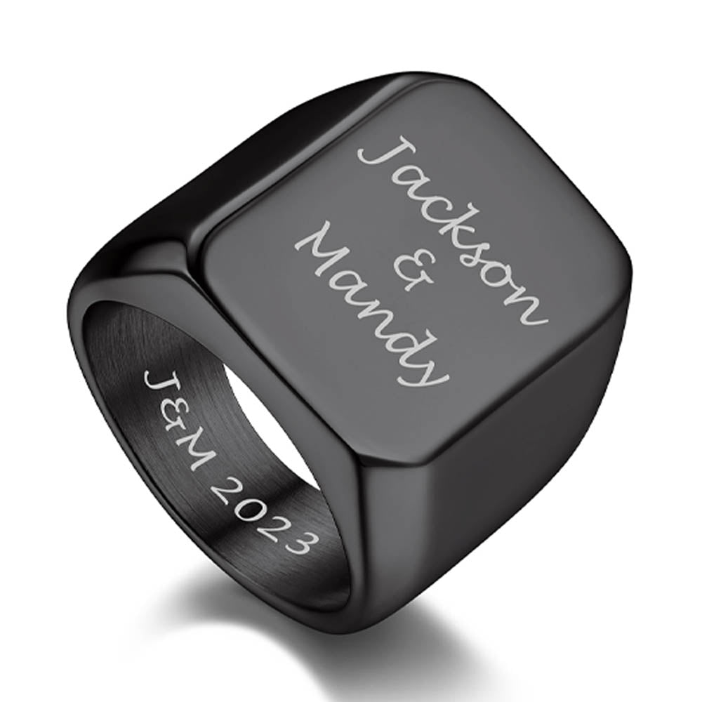Custom Text Chunky Signet Ring for Men Women
