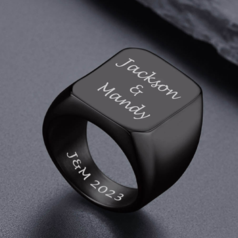 Custom Text Chunky Signet Ring for Men Women