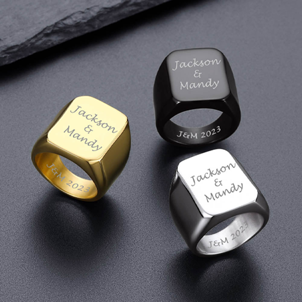 Custom Text Chunky Signet Ring for Men Women