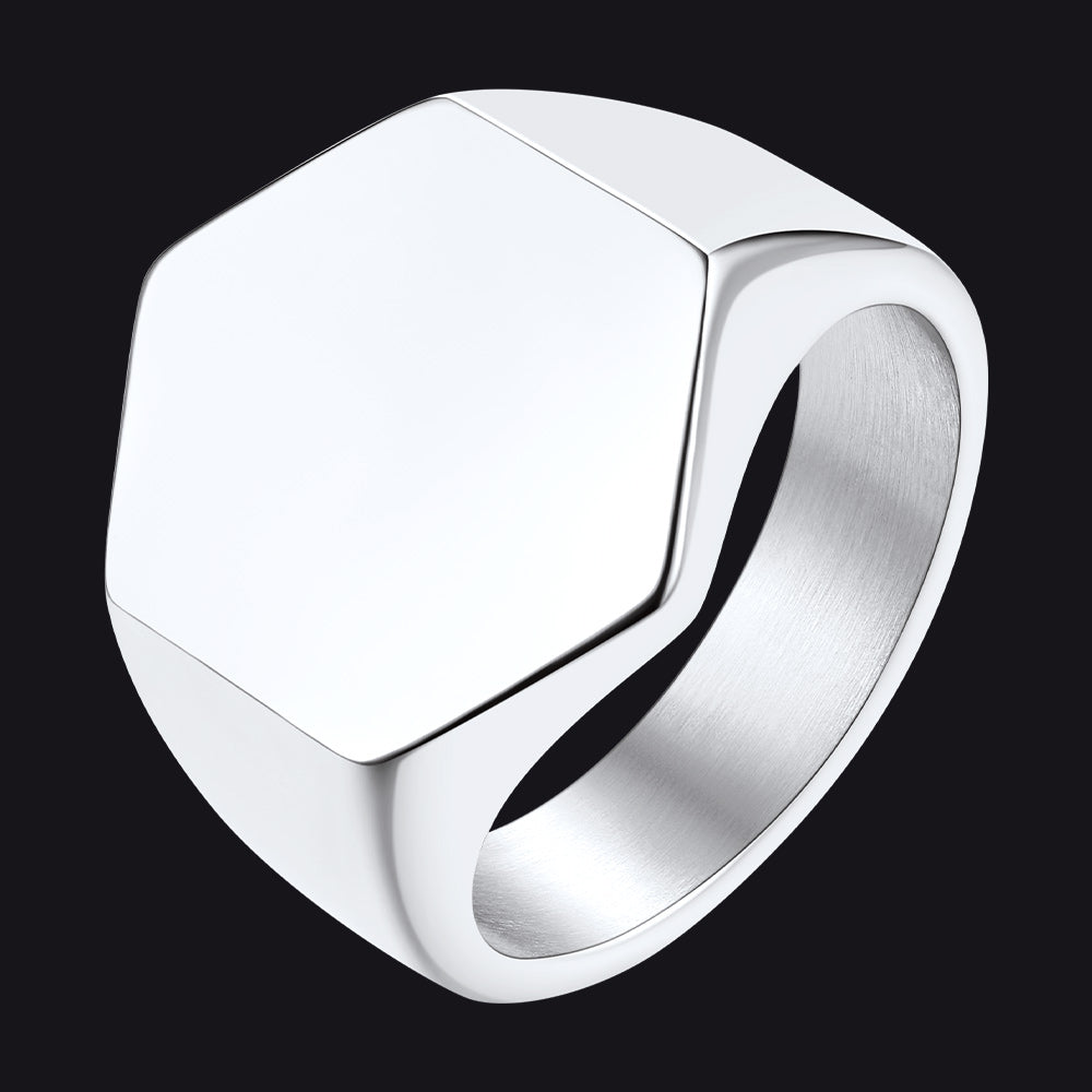 Custom Text Stainless Steel Signet Ring Gift for Dad Men