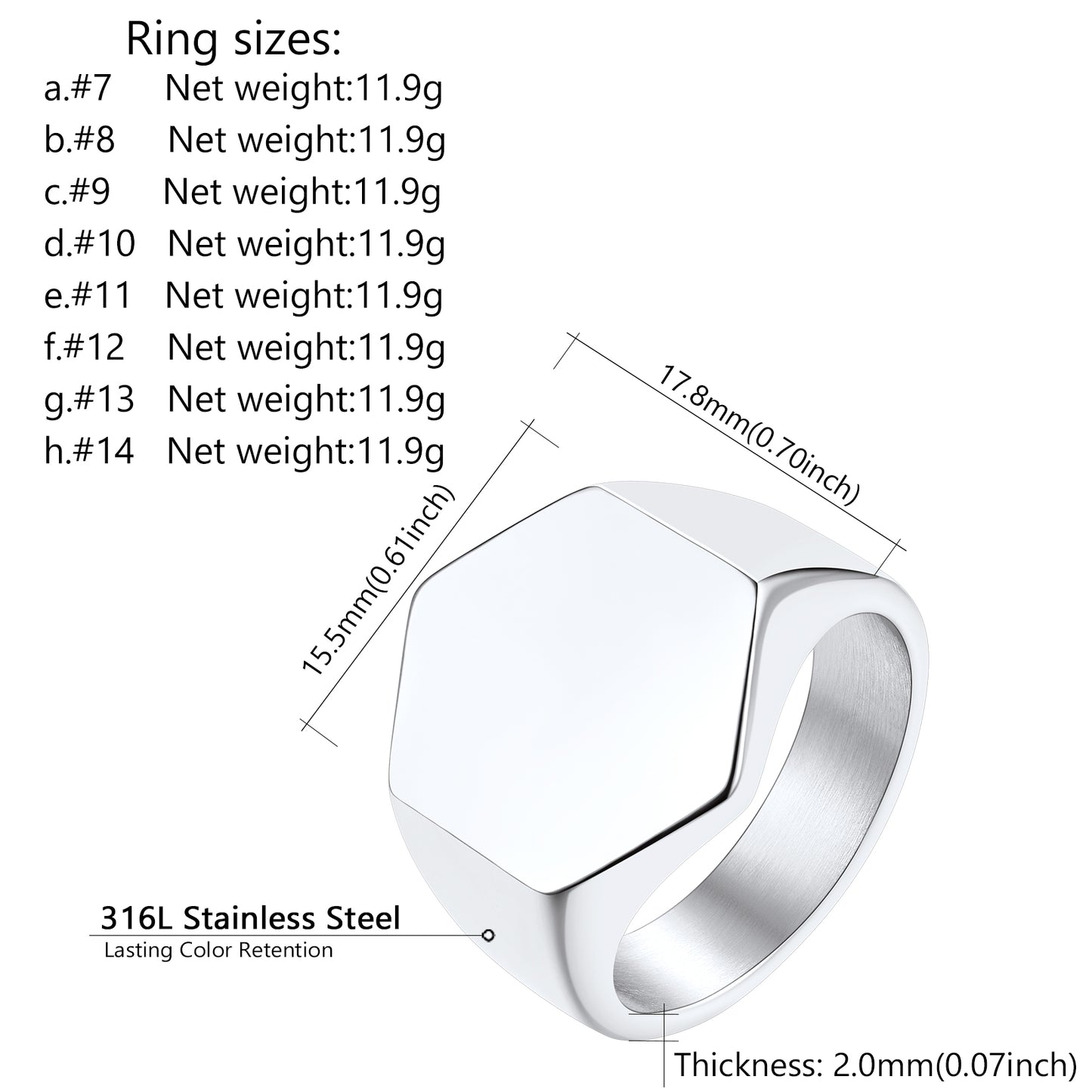 Custom Text Stainless Steel Signet Ring Gift for Dad Men