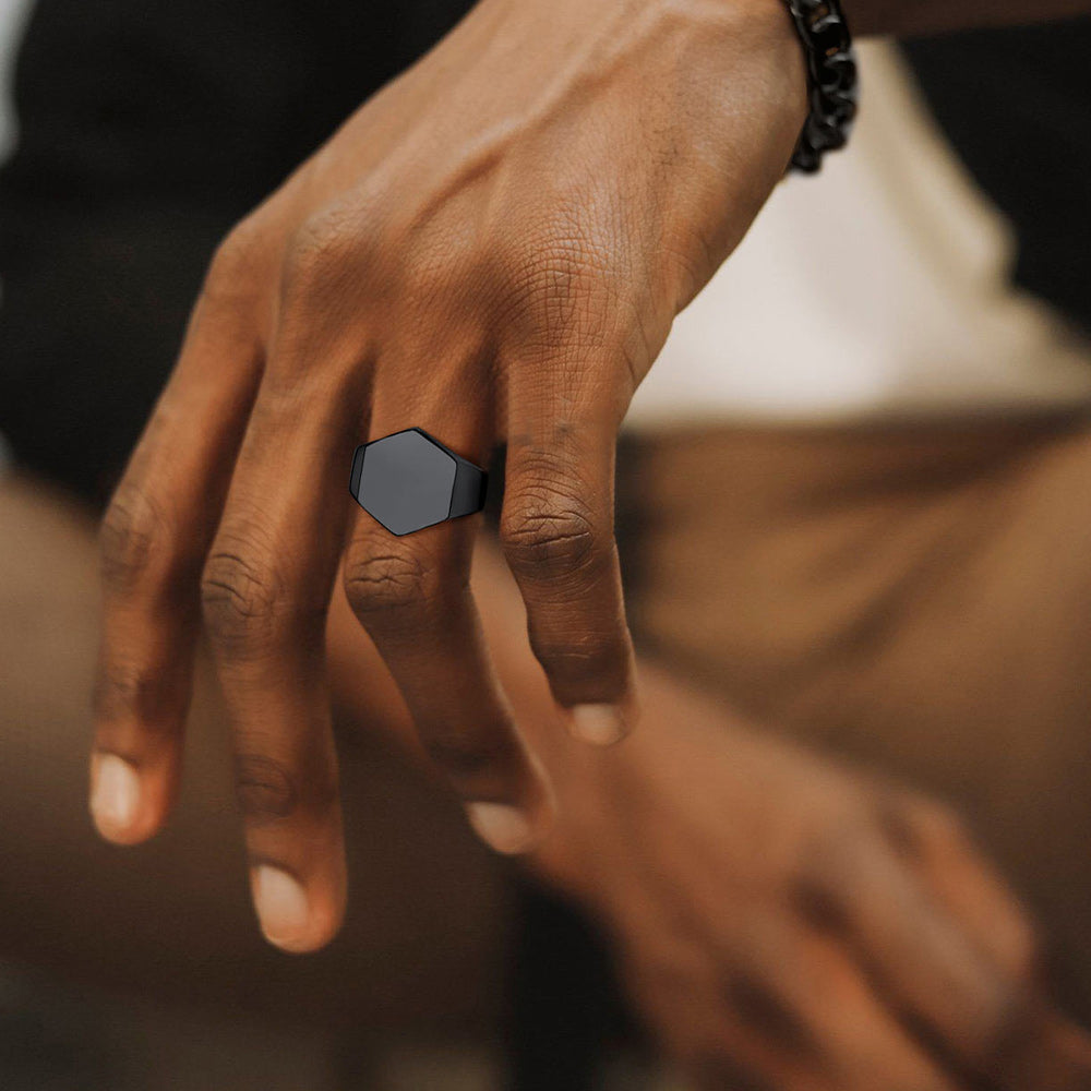 Custom Text Stainless Steel Signet Ring Gift for Dad Men