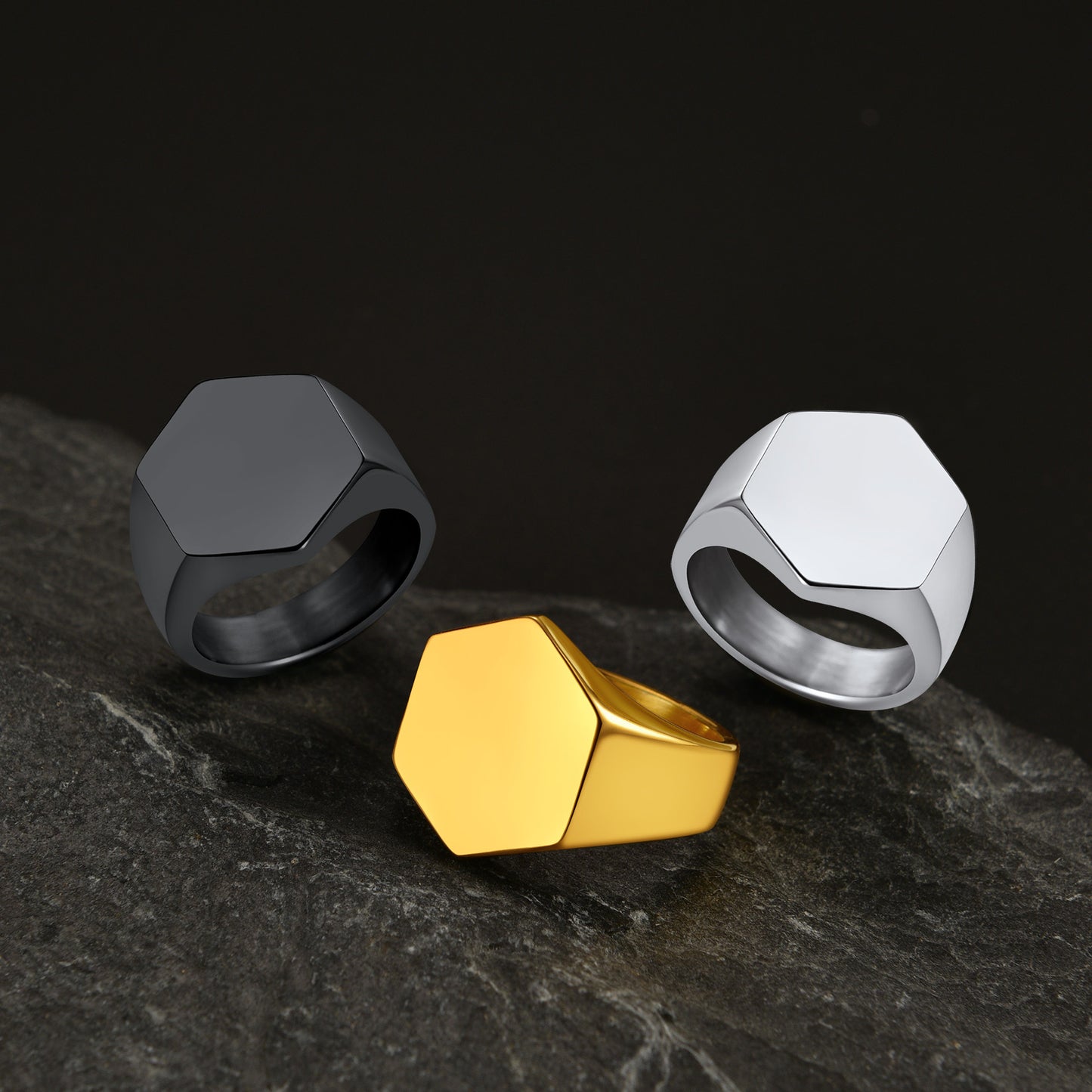 Custom Text Stainless Steel Signet Ring Gift for Dad Men