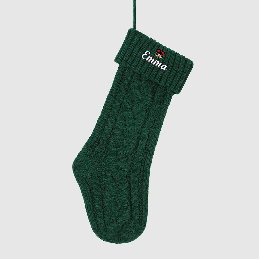 Green Custom Embroidered Cable Knit Christmas Stockings Holiday Decor
