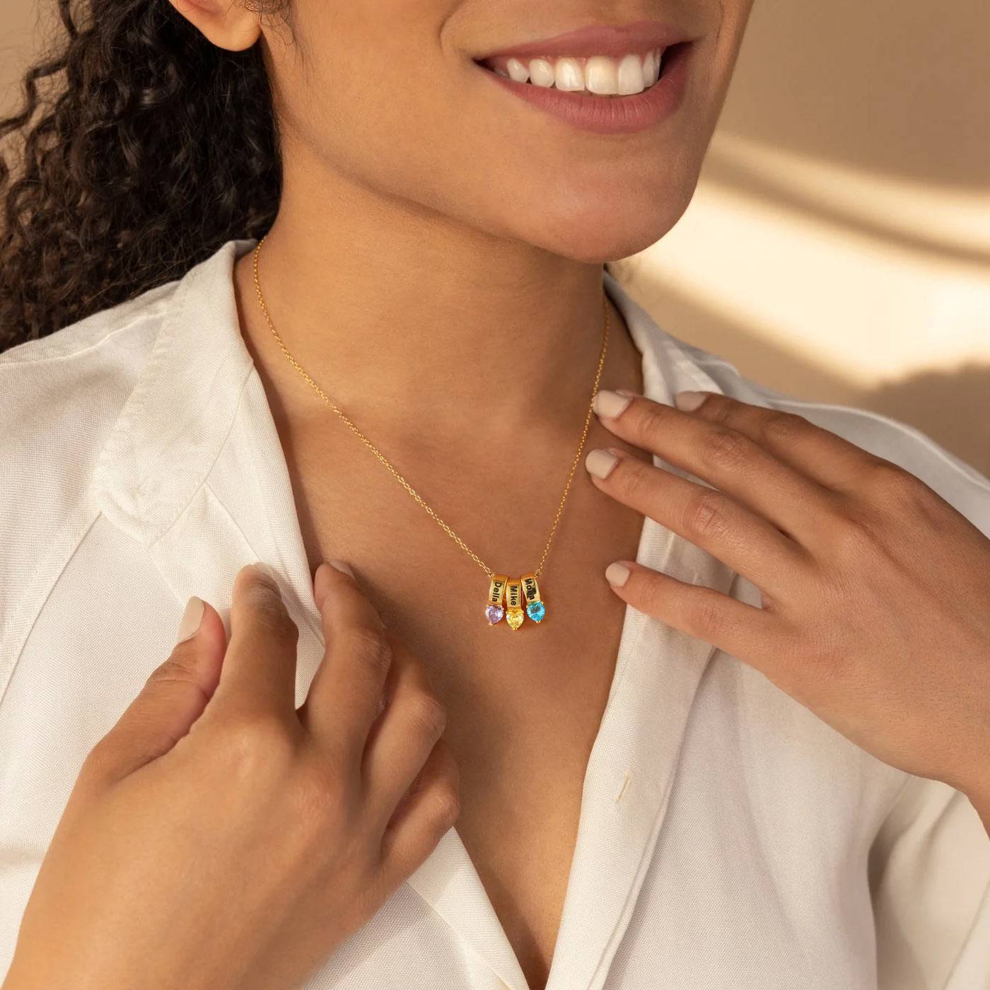 Custom Names Heart Birthstone Necklace