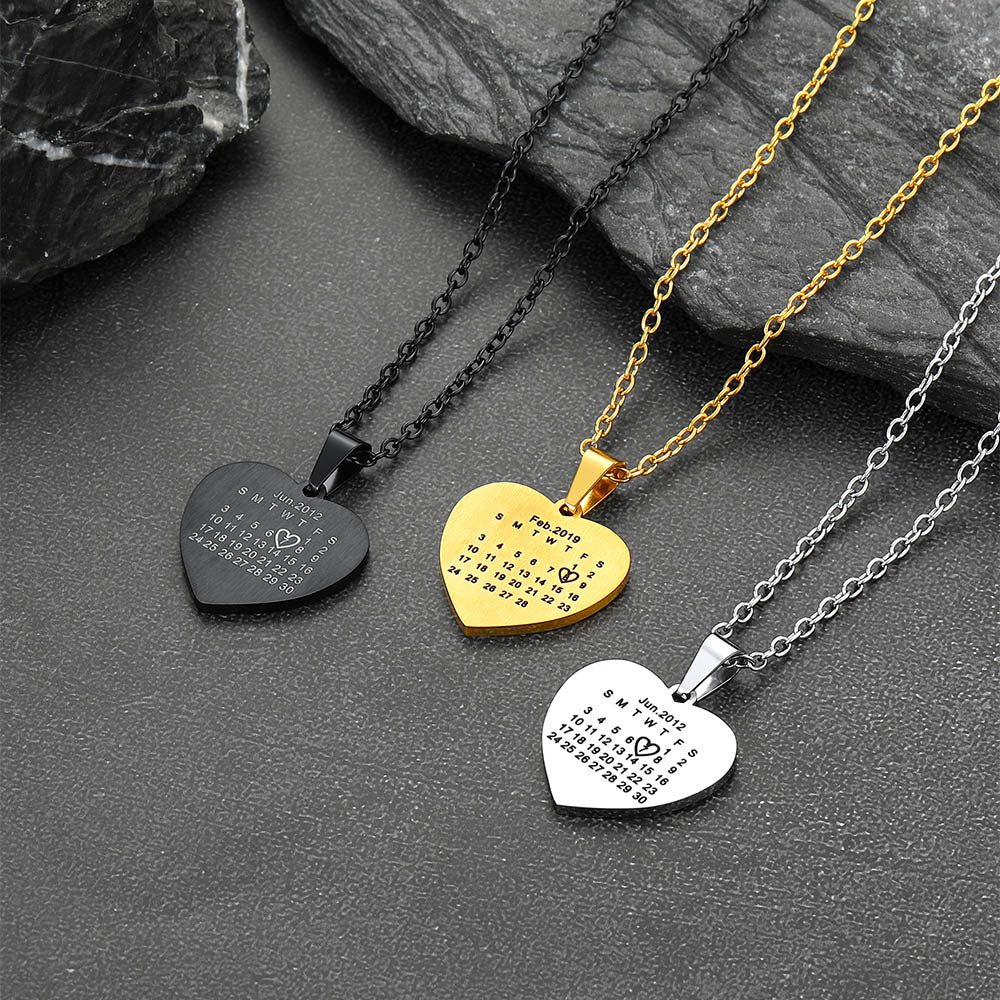 Heart-shaped calendar necklace, customized memorial gift