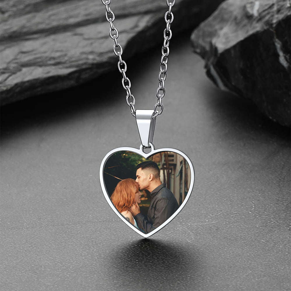 Custom heart photo necklace with couple's photo, perfect gift for her.
