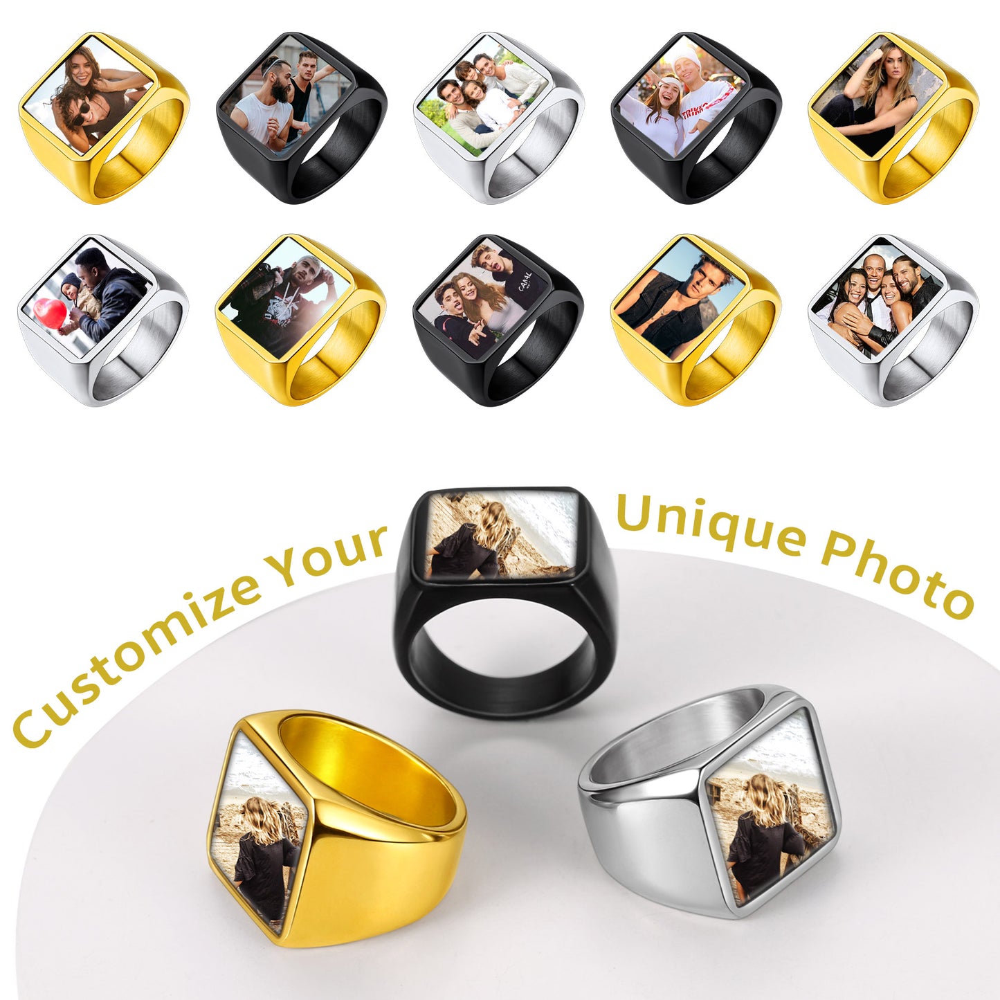 Custom signet ring with engraved photo - unique personalized gift idea