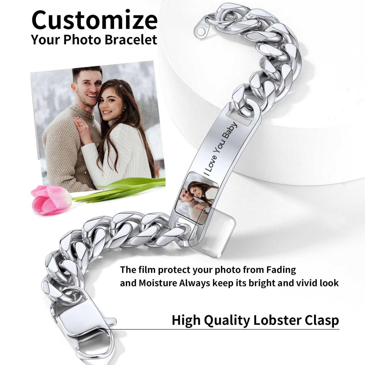 Customized Photo Cuban Chain Bracelet for Men