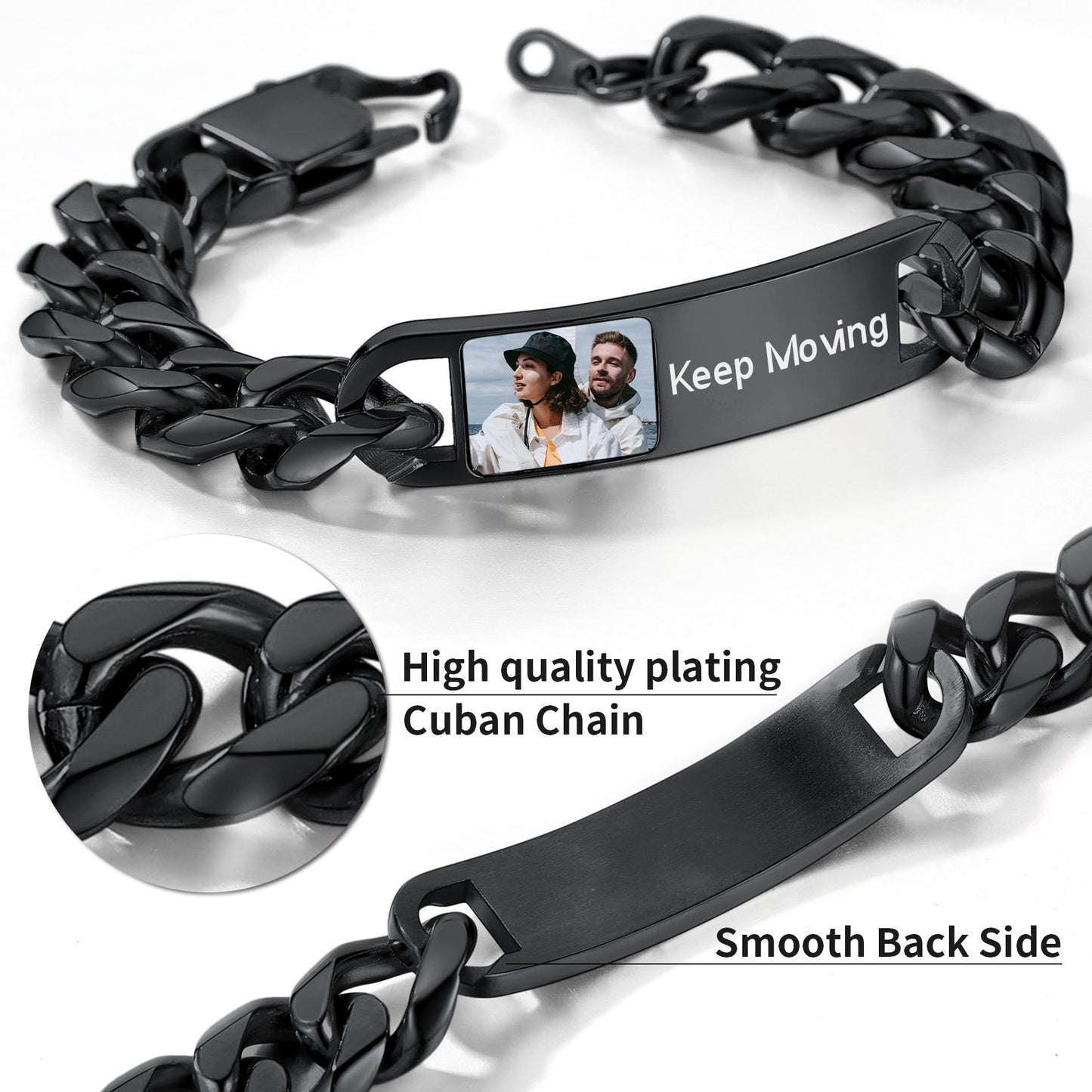 Photo Cuban Chain Bracelet with Keep Moving Text